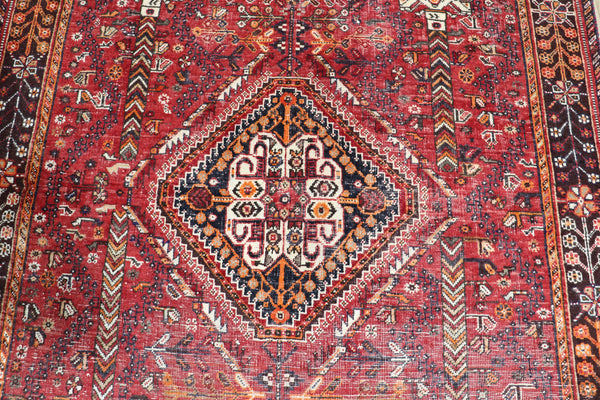 ANTIQUE PERSIAN SHIRAZ QASHQAI RUG OF SINGLE MEDALLION DESIGN 200 x 130 CM