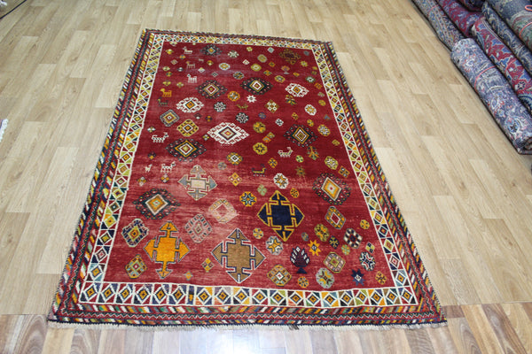 VINTAGE PERSIAN SHIRAZ QASHQAI RUG 212 X 130 CM