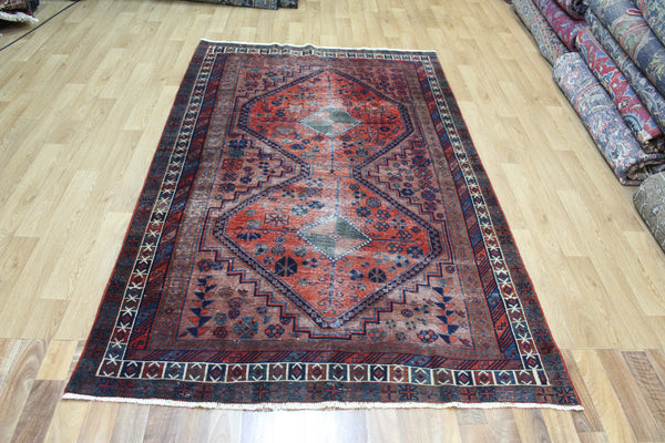 ANTIQUE HANDMADE PERSIAN AFSHAR RUG WITH DOUBLE MEDALLION 233 X 143 CM
