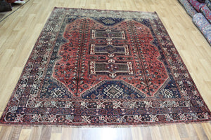 ANTIQUE PERSIAN SHIRAZ QASHQAI RUG WITH TRIPLE MEDALLION DESIGN 230 X 194 CM