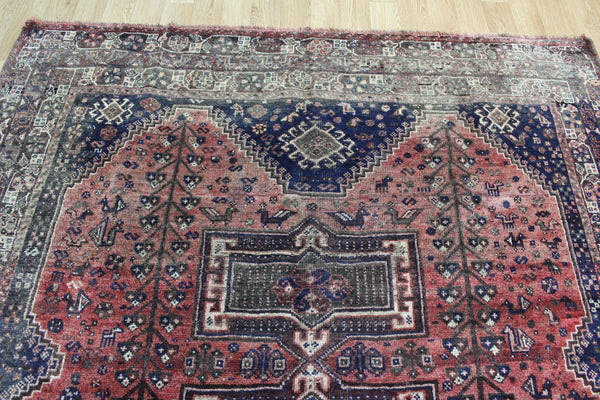 ANTIQUE PERSIAN SHIRAZ QASHQAI RUG WITH TRIPLE MEDALLION DESIGN 230 X 194 CM