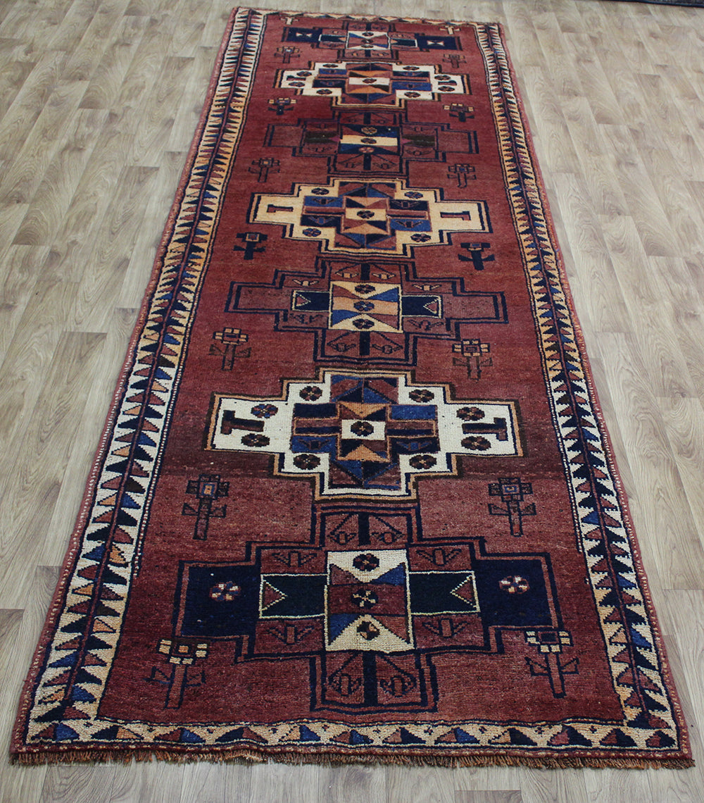 Old Handmade Persian Shiraz long Runner 395 x 125 cm