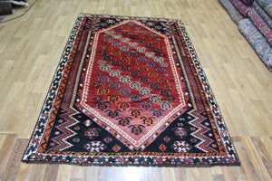 VINTAGE PERSIAN QASHQAI RUG WITH DIAGONAL BOTEH DESIGN 230 X 148 CM