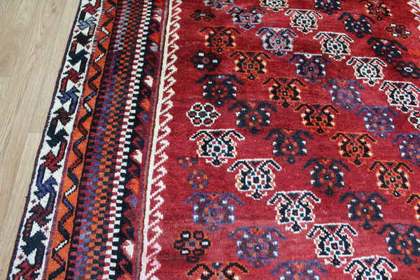 VINTAGE PERSIAN QASHQAI RUG WITH DIAGONAL BOTEH DESIGN 230 X 148 CM