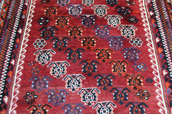 VINTAGE PERSIAN QASHQAI RUG WITH DIAGONAL BOTEH DESIGN 230 X 148 CM