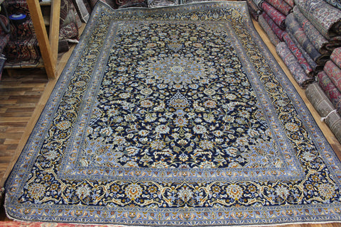 EXTRA LARGE PERSIAN KASHAN CARPET GOLD AND BLUE FLORAL DESIGN 450 X 307 CM
