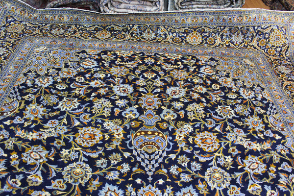 EXTRA LARGE PERSIAN KASHAN CARPET GOLD AND BLUE FLORAL DESIGN 450 X 307 CM