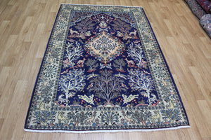 FINR PERSIAN QUM RUG, PARADISE GARDEN DESIGN, BIRDS, ANIMALS 205 X 135 CM