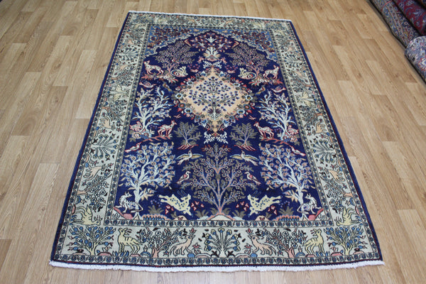 FINR PERSIAN QUM RUG, PARADISE GARDEN DESIGN, BIRDS, ANIMALS 205 X 135 CM