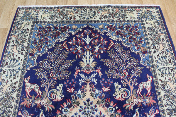 FINR PERSIAN QUM RUG, PARADISE GARDEN DESIGN, BIRDS, ANIMALS 205 X 135 CM