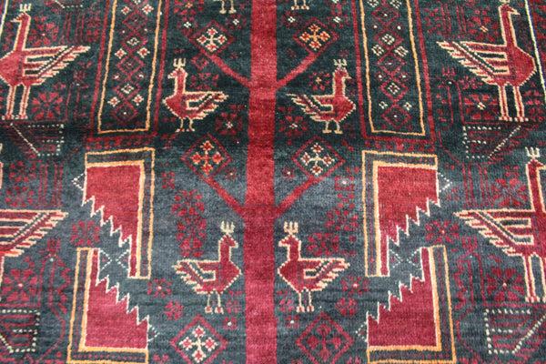 Old Handmade Persian Baluch Rug Birds Design 197 x 107 cm
