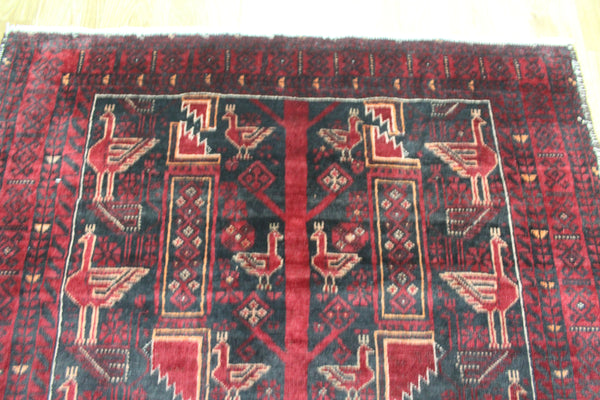Old Handmade Persian Baluch Rug Birds Design 197 x 107 cm