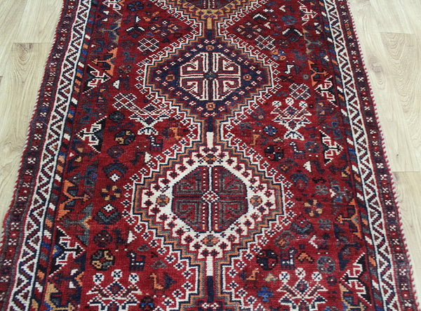 Handmade Persian Shiraz Qashqai wool runner long narrow rug 307 x 93 cm
