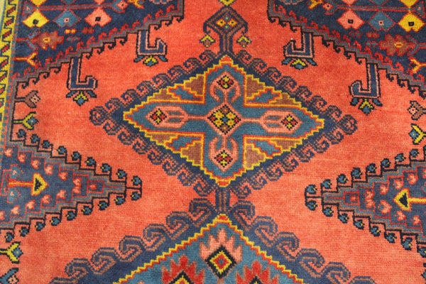 Old Handmade Persian Rug Indigo Medallion Design 142 x 90 cm