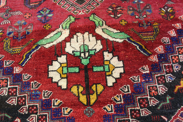 Old Handmade Persian Shiraz Qashqai Rug Birds Design 182 x 130 cm