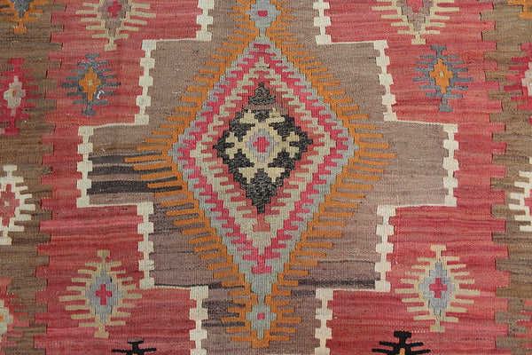 Old handmade Caucasian Azerbaijan Kilim 375 x 155 cm
