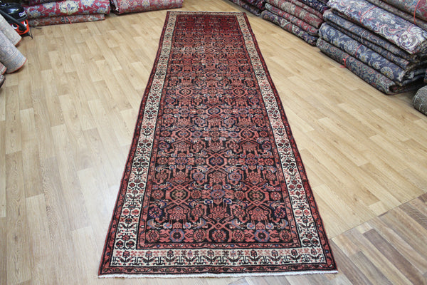 Vintage Persian Mahal runner of very good long size with traditional Herati design 400 x 110 cm