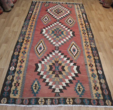 Old handmade Caucasian Azerbaijan Kilim 315 x 150 cm