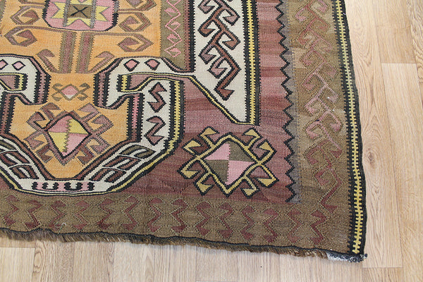 Old Handmade Caucasian Kilim 365 x 155 cm