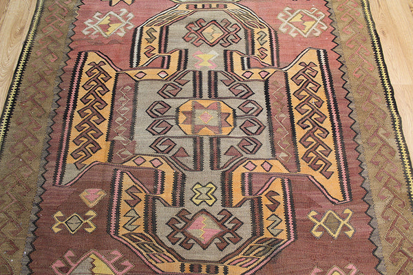 Old Handmade Caucasian Kilim 365 x 155 cm