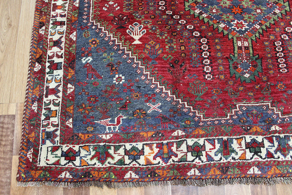 Old Handmade Persian Shiraz Qashqai Rug 190 x 155 cm