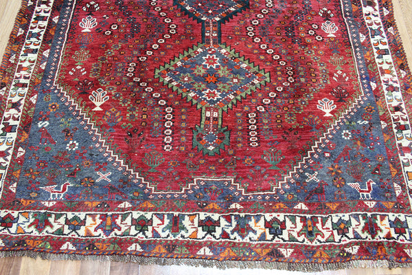 Old Handmade Persian Shiraz Qashqai Rug 190 x 155 cm