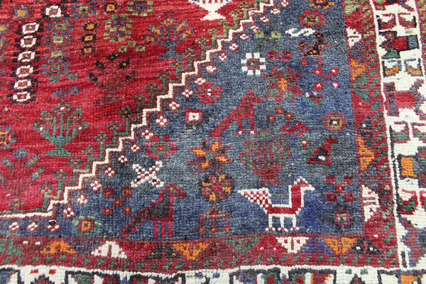 Old Handmade Persian Shiraz Qashqai Rug 190 x 155 cm