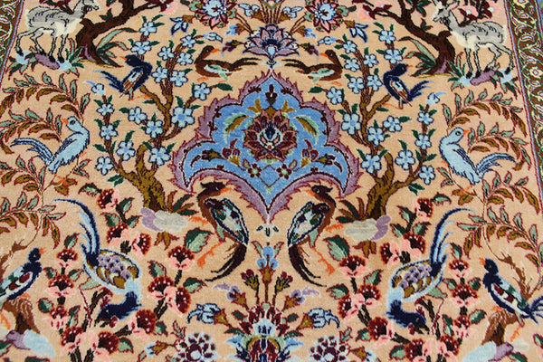 Persian Isfahan Rug Silk & Kork Wool, Tree of Life design 155 x 100 cm
