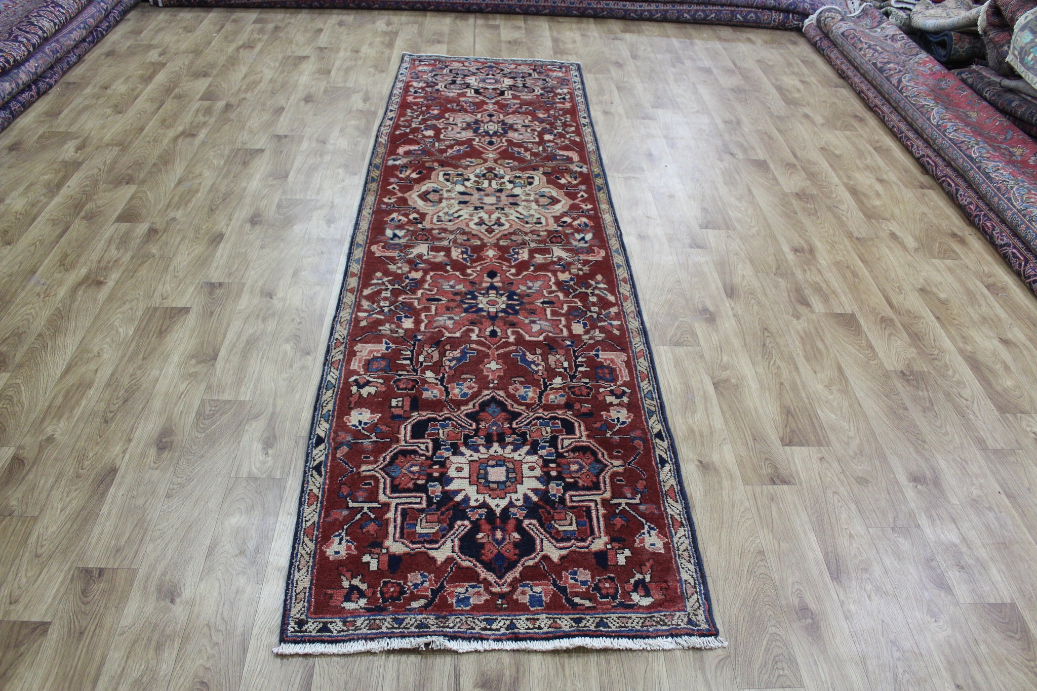 OLD HANDMAE PERSIAN HERIZ RUNNER, VERY HARD WEARING, 303 x 85 CM