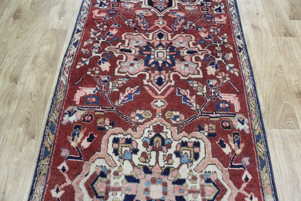 OLD HANDMAE PERSIAN HERIZ RUNNER, VERY HARD WEARING, 303 x 85 CM